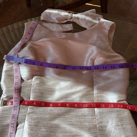 Alfred Sung Pearl Pink Silky Shimmer Sleeveless Dress Open Back Bow Size 12 - Picture 11 of 11